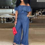 DAIIIBABYYY  -  Plus Size Shawl Sleeve Romper Women Jumpsuit Bodysuit Fashion Solid Wide Leg Pant Jumpsuit Overalls Wholesale Dropshipping