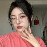DAIIIBABYYY  -  Vintage Square Frame Glasses Women Red Fashion Clear Blue Light Blocking Eyewears Computer Read Glasse Light Optical Eyeglasses