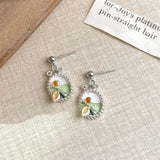 Daiiibabyyy  Fresh Sweet Dripping Oil Flower Earrings for Women Girls Fashionable Charm Fairy Oval Drop Earrings Party Jewelry Accessories