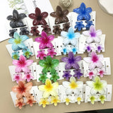 DAIIIBABYYY  -  3Pcs Sweet Colorful Plumeria Flower Shark Clip Hair Claw Bohemian Ponytail Clip Plastic Hairpin Barrette Summer Hair Accessories