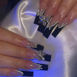Daiiibabyyy  24Pcs Press on Nails Long Square False Nails with Rhinestone Glitter White French Fake Nails Detachable Ballet Nail Art Tips