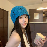 Bohemian Style Crochet Flower Knitted Hat Thin Korean Lace Woven Cap Apparel Accessories Handmade Hollowed Out Beanie Cap Girls