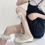 DAIIIBABYYY  -  Lolita Women Stockings Japanese White Ribbon Bow Tie Lace Sock Sweet Girl Bow Stocking Y2K Over Knee Socks High thighs stockings