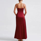 DAIIIBABYYY  -  Summer Satin Spaghetti Strap Sexy Dress Women Elegant Strapless Split Long Dress Chic Backless Zips Bodycon Party Dress Vestidos