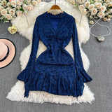 DAIIIBABYYY  -  Elegant Long Flare Sleeves Vintage V-neck Chic Rhinestone Lace Slim A-line Dresses Sexy Party High Street Autumn Winter Clothing