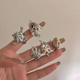 DAIIIBABYYY  -  Metal Conch Pearl Stacked Ring Exaggerate Irregular Women's Ring Imitation Pearl Charm Ocean Style Accessories Female