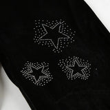Daiiibabyyy  Women's Low Waist Pants Black Slight Flare Trousers Star Embellished Velvet Pants Drawstring Waist Wide Leg Flared Pants