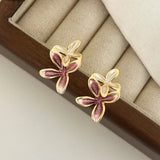 Daiiibabyyy  Tibetan Silver Gold Plated Enamel Flower Plant Stud Earring for Women Cute Fashion Jewelry Light Luxury Accessories