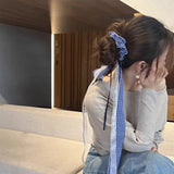 Daiiibabyyy  1 Pcs Women's Hair Scrunchies Korean Plaid Ribbon Simple Versatile Ballet Style Sweet Hair Ties Retro Harajuku Hair Accessories