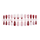 Daiiibabyyy  24pcs Valentine's Day Fake Nail Patches Red Plaid Love Heart Bowknots Designs Press On Nails Wine-red French Almond False Nail