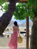 Daiiibabyyy  Summer Fashion New Women's Elegant Design Sense Beach Strap Long Dress Color Blocked Irregular Vacation Style Dress