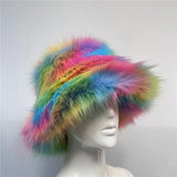 Daiiibabyyy  y2k Fluffy Faux Fur Bucket Hat Women Rabbit Fur Warm Thick Plush Winter Hat Lady Luxury Fashion Furry Panama Fisherman Cap