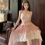 Daiiibabyyy  Summer Women Fairy Irregular Princess Dress Spaghetti Strap Lace Patchwork Party Dress Backless Feminine Hotsweet Girl's Dresses