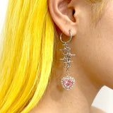 Daiiibabyyy  Harajuku Kawaii Cross Pink Crystal Drop Earrings for Women Y2K Fashion Aesthetic Heart Earrings Accessories Punk