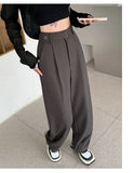 Daiiibabyyy  New Narrow Suit Mop Pants for Women Loose Solid Color Slim Straight Trousers Casual Elastic High Waist Wide Leg Pants Mujer