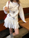 DAIIIBABYYY  -  Y2k Aesthetic Shell Printing Streetwear Basic T-shirts Preppy Style Spring Loose White Tops Women Casual Harajuku Grunge Shirts