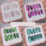 Daiiibabyyy Handmade Press on Nails Diamond Cat Eye Shiny Fake Nails Decoration Wearable Detachable Full Cover Nail Tips Acrylic False Nail