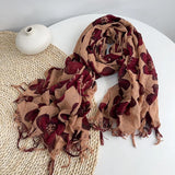Daiiibabyyy  New Korea Design Flower Printed Thin Scarf Neck protect Elegant Large Size Cotton Scarf 110x220cm
