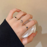 Daiiibabyyy  3pcs Set Personality Fashion Blue Geometric Crystal Rings for Women Vintage Luxury Stainless Steel Finger Jewelry