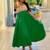 DAIIIBABYYY  -  Elegant Pleated Bottom Skirts for Women High Waisted Belt Waisted Loose Ankle Length Fashion Female Birthday Party Vestidos Robe