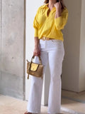 DAIIIBABYYY  -  Women Yellow Blouse Cotton Shirt Summer New Casual Loose Tops Spring Chic Lapel Shirt Female Work Wear Shirt Blouse