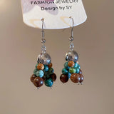 Daiiibabyyy  Bohemian Mix Color Natural Stone Wood Glass Beads Strand Tassel Hanging Dangle Earrings for Women Gold Silver Plated Hooks