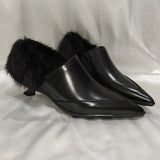 Daiiibabyyy  Fur Women Luxury Heeled Shoes Pointed Toe Fashion Dress Pumps Autumn Elegant New Boots Woman Sexy Designer Mujer Zapatillas