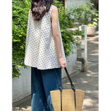 DAIIIBABYYY  -  Summer New Fashionable Sleeveless Polka Dot Shirt Vest, Loose and Slimming Versatile Linen Top