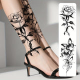 Daiiibabyyy  2pcs Black Flower & Butterfly Temporary Tattoo Stickers For Women, Waterproof & Long Lasting Fake Tattoo For Arm, Leg & Chest