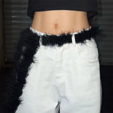 Daiiibabyyy  Jeans Pants Decor Super Soft Punk Fur Belt Y2K Warm Soft Belt Fluffy Waist Chain Street Dance Accessory