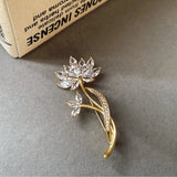 High End Crystal Lotus Flower Brooches For Women Elegant Exquisite Rhinestone Zircon Flowers Plant Brooch Pin Party Jewelry Gift