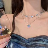 DAIIIBABYYY  -  New Crystal Necklace For Women Glitter Butterfly Zircon Bead Collarbone Chain Light Luxury Exquisite Choker Jewelry Chain