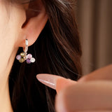 Daiiibabyyy  New Colorful Mini Beads Cluster Zircon Hoop Earrings Women Dainty Silver Color Circle Ear Buckles Daily Dating Casual Jewelry K