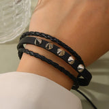 Daiiibabyyy  Vintage Punk PU Leather Rivet Bracelets Fashion Women Men Personality Braid Bracelet Spiked Bangle Y2K Goth Jewelry Accessories