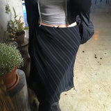 Daiiibabyyy  High Waist Chiffon Midi Skirts for Women Diagonal Striped Slim Flowy Ruffle Hem Casual Elegant Skirt