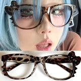 DAIIIBABYYY  -  Kawaii Cat Y2K Eyeglass No Lenses Frame Cute Retro Glasses Leopard Print Eyeglass Frame Photo Props Eyewear Decorative Gifts