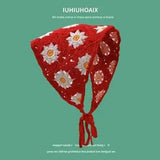 Daiiibabyyy  Women's Headscarf Dopamine French Mint Mambo Style Knitted Flower Triangular Headscarf Country Style Seaside Photo Girl Headband