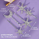 Daiiibabyyy  Sliver Star and Moon Hair Clip Exquisite Rhinestone Barrette For Women and Girls Holiday Party Hairpins Headpieces As Gifts