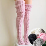 Daiiibabyyy  Knitted Knee-length Warmers Leg Socks Wool Foot Cover Solid Colors Sexy Over the Knee Stocking Women Winter Cosplay