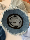 Daiiibabyyy Denim Burr Bucket Hat Women's Spring Summer 2024 New Japanese Solid Color Versatile Face Cover Basin Hat Sunshade Bucket Hat