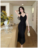 DAIIIBABYYY  -  Hot Girl Retro Sexy V-neck Strap Dress for Women's Summer Mesh Slim Fit Mermaid Long Dress Fashion Female Clothes