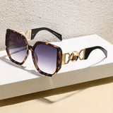 Daiiibabyyy  Women's Oversized Square Fashion Glasses with Blue-Green Gradient PC Lens - Large Round Metal Frame - Stylish