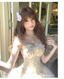Daiiibabyyy  Summer French Elegant Fashion Mini Tube Top Dress Women's Elastic Waist Backless Sexy Tulle Boned Dress High-end Evening Gown