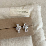 Daiiibabyyy  Light Luxury2 Designs Full CZ Cubic Zirconia Big Small Cross Stud Earrings for Women Silver Plated Copper Daily Jewelry