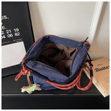 Daiiibabyyy  Vintage Multi-pocket Large Tote Bag Drawstring Shoulder Contrast Webbing Crossbody For Outdoor Hiking Daily Commute Handbags