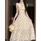 DAIIIBABYYY  -  Spring Autumn Floral Dress with Small Flying Sleeves Waist-hugging Style and Stylish A-line Skirt Temperament French Fresh Dress