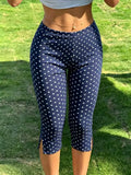Daiiibabyyy  Summer Women Capri Pants High Waist Slim Fit Crop Pants Solid Color Ankle Pants Mid Low Rise Gingham Print 3/4 Pants with Side