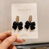 Drop Earrings for Women Fashionable New Black Bow Crystal Earrings Elegant Geometric Earrings Jewelry Accessories Wholesale daiiibabyyy