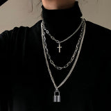 New Trendy Metal Ball Coin Cross Pendant Multi-layer Punk Design Long Chain Necklace For Women Men Jewelry Gifts daiiibabyyy