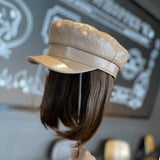 Female Short Hair Net Red Leather Navy Hat  Hot Selling Wig Hat One Detachable Autumn and Winter Full Headgear daiiibabyyy